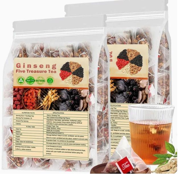 Ginseng Five Treasure Herbal Tea with Goji Berry & Red Dates โ 30 Bags