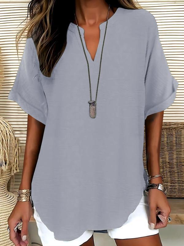 🔥Last Day-60% OFF🖤Women's Plain Short Sleeve Blouse, Casual Solid Color Top for Daily Wear