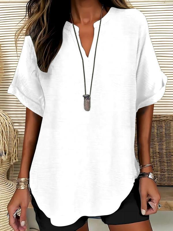 🔥Last Day-60% OFF🖤Women's Plain Short Sleeve Blouse, Casual Solid Color Top for Daily Wear